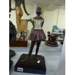 A painted bronze figure of the Little Dancer after Degas, on black stone base, bearing an Austrian