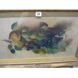 A.L. Wilkes, oils on canvas, still life of autumn fruits, signed (29 x 59 cm), gilt gessoed wood