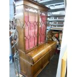 A pretty early 19th century mahogany bureau display cabinet the pair of multi-paned doors