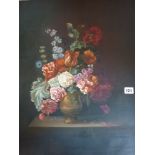 Continental school, in the Dutch style, oils on canvas, still life of a vase of flowers on a stone