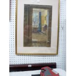 Lilian Dixon, watercolour, drawing room interior with window, signed and inscribed Chapelgarth (?)
