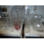 A quantity of glassware including six boxed Dartington whisky tumblers, wineglasses, vases, fruit