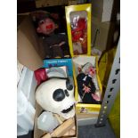 Pelham puppets including a 24 in clown and a similar ventriloquist dummy, two regular marionette