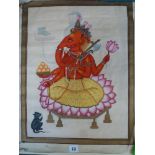 Indian school, gouache on silk, a depiction of Ganesh, the elephant-headed Hindu god of