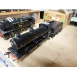 Trains: an '0' gauge electric locomotive 0-6-0, Bassett Lowke, BR, with tender [upstairs shelves] TO