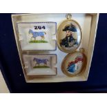 Two miniature Hermes souvenir porcelain ashtrays, each decorated with a horse and inscribed The