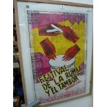 A brightly coloured poster, 'Festival de la Rumba y el Tambor, Matanzas, Cuba, 1992' (75 x 50 cm),
