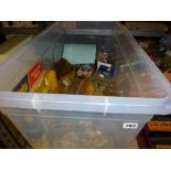 A large box of old Dinky vehicles including Commando Jeep, Tank Destroyer, Submarine Chaser,