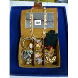 A pair of 9 ct gold earrings 2.1 gm and a quantity of costume jewellery including bangles, a cameo