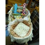 A quantity of nursery items and children's toys comprising two wicker bassinets, stair guard,