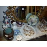 A mixed lot including a Japanese cloisonne vase, oval gilt-framed wall mirror, a pair of wall