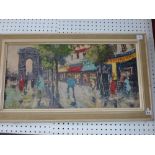 Brasso, oils on canvas, the Champs Elysees with figures rushing in the rain, signed (cm), framed