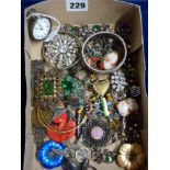 A quantity of costume jewellery, antique and vintage, including two Danish enamel and silver