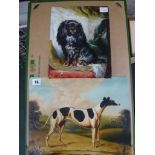 Two small oils on canvas, of a piebald greyhound in a landscape and of a seated King Charles spaniel