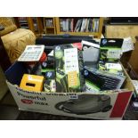Two boxes of office accessories: one comprising a quantity of boxes of DVD-R and DVD-RW discs; the