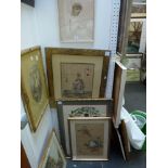 Three Oriental prints, including of a Pekinese dog (38 x 25.5 cm), of a lady in traditional dress,