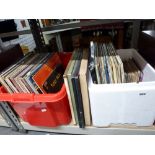 Two boxes of assorted mainly 12 in records including classical, pop and jazz [upstairs shelves] TO