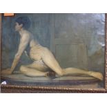 Continental school, circa 1930, oils on canvas, a posed life figure study of a nude male (62 x 78