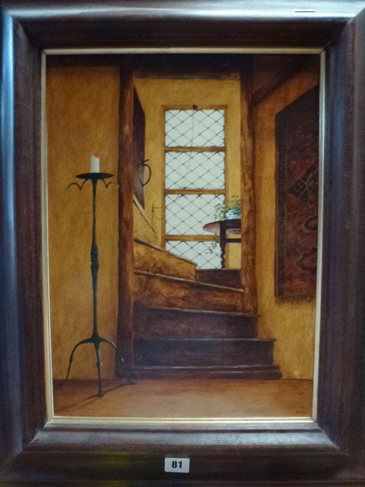 Rone Bone, acrylic on board, 'Room at Sheldon', signed, 1996 (43 x 32.5 cm), framed, reverse with