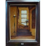 Rone Bone, acrylic on board, 'Room at Sheldon', signed, 1996 (43 x 32.5 cm), framed, reverse with