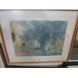 Erica Macdonald, pastels, 'Courtyard', signed with initials and dated 93 (30 x 42 cm), framed,