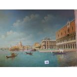 Continental school, oils on canvas, Venice, gondoliers near St Mark's Square on a sunlit day (47 x