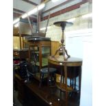 A furniture lot comprising an Edwardian mahogany display cabinet with a single glazed door, an