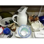 Two and a half shelves of mixed kitchen items including a box of cutlery, a Breville toaster,