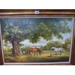 Joy Stanley Ricketts, oils on canvas, 'Mares and Foals, Weston', signed and dated 1990, inscribed