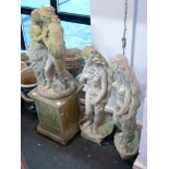 Garden statuary including Romeo and Juliet on a stand and two figures of Venus rising from her shell