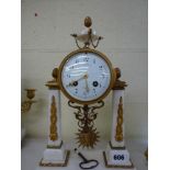 An attractive French portico clock in Louis XVI style, circa 1900, in white marble and ormolu, the