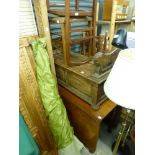 An oak hall seat with carved panel front, a suitcase rack, two bedroom chairs and a Victorian 19th