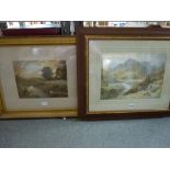 Herbert George, watercolour, a Lakeland valley with river and grazing sheep, signed (cm), framed;