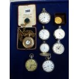 A lot of pocket watches including a War-time issue by Helvetia the back GS/TP P61837 with arrow