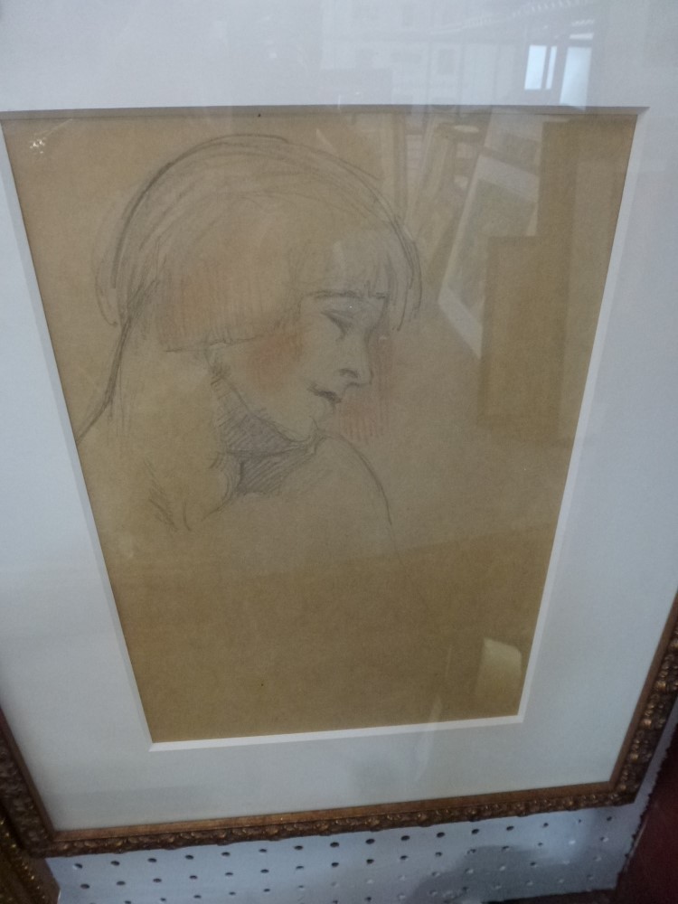 A group of framed pencil portrait and figure studies, comprising four of women and one of a man in - Image 4 of 5