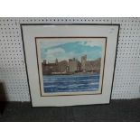 Two framed modern prints including John Brunsden, artist proof coloured print of Lambeth Palace from