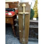 A modern reproduction Sword of Charlemagne, with display board. [room] WE DO NOT TAKE CREDIT CARDS