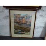 Leo Gibbons Smith, watercolour of a harbour scene, Fife, signed with device; a watercolour by John