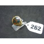 A large 10 ct gold signet ring set with an unengraved bloodstone oval matrix, 11 gm gross WE DO