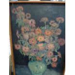 Verschuur, oils on board, still life of an earthenware vase of sunflowers, signed (97 x 64 cm). WE