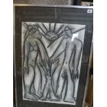 A modern school charcoal and grey wash Family (59 x 42 cm) framed. WE DO NOT TAKE CREDIT CARDS OR