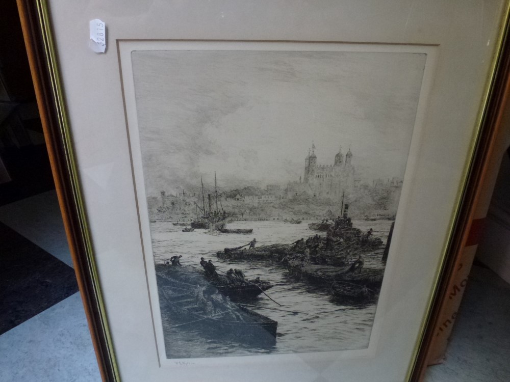W.L. Wyllie, a pair of etchings of the Thames in London, at St Paul's and at the Tower of London, - Image 2 of 2