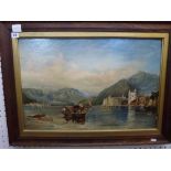 A 19th century Italian school oils on canvas, fishermen on an Alpine lake (40x 60 cm), and a late