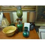 A mixed lot including a white pottery table lamp, a large pottery fruit bowl from Provence,