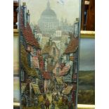 A carton of various framed items comprising prints, oils, watercolours, etc., and including