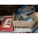 Two original boxes of vintage Meccano and a box of assorted vintage toys and games including Blow