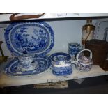 A quantity of 19th century and later blue and white china including two large blue and white