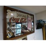 A wooden framed rectangular Coca Cola advertising mirror WE DO NOT TAKE CREDIT CARDS OR CASH.
