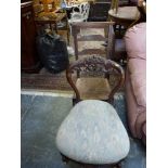 An unusual early 20th century ladder-back prayer chair with abstract pokerwork decoration beneath