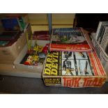 Vintage toys including a Dare Devil Trik-Trak set, Manipulation game, a carton od model vehicles and